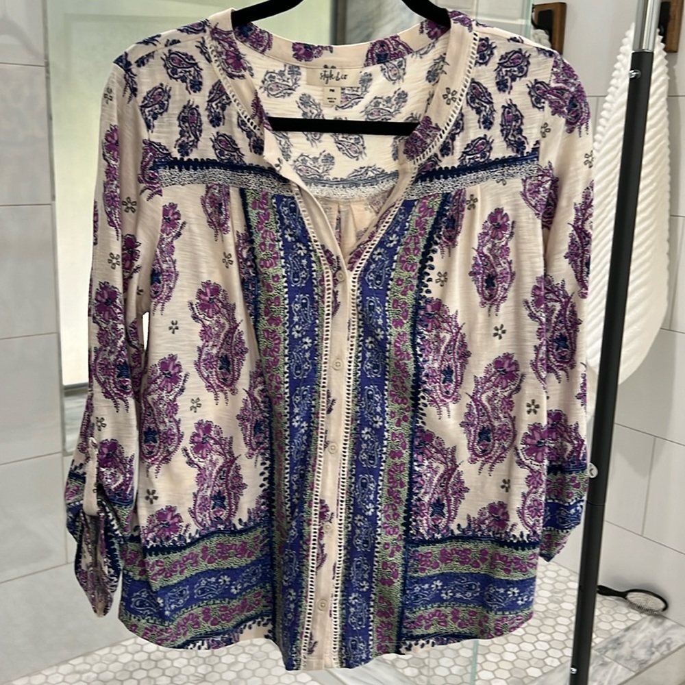 Button up blouse and roll up button sleeve